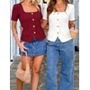 image:imageZESICA Womens Summer Vest Top Short Sleeve Blouse Suit Blazer Work OutfitsWine Red