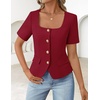 image:imageZESICA Womens Summer Vest Top Short Sleeve Blouse Suit Blazer Work OutfitsWine Red