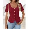 image:imageZESICA Womens Summer Vest Top Short Sleeve Blouse Suit Blazer Work OutfitsWine Red