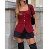 image:imageZESICA Womens Summer Vest Top Short Sleeve Blouse Suit Blazer Work OutfitsWine Red