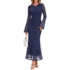 image:imageZESICA Womens Long Sleeve Floral Fall Bodycon Ruched Mesh Maxi Formal DressNavy Polka Dot