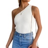 image:imageZESICA Womens One Shoulder Tank Summer Sleeveless T Shirt Ribbed Knit Slim Fit Sexy Casual Basic Tee TopsWhite