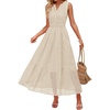 image:imageZESICA Womens Sleeveless V Neck Hollow Out Eyelet A Line Flowy Maxi DressApricot
