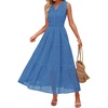 image:imageZESICA Womens Sleeveless V Neck Hollow Out Eyelet A Line Flowy Maxi DressBlue