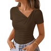 image:imageZESICA Womens Summer Asymmetrical Ruched TShirts Going Out Cute Work TopsCoffee