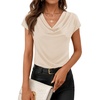 image:imageZESICA Womens Summer Cowl Neck Short Sleeve Tops Business Casual BlouseApricot