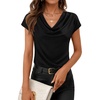 image:imageZESICA Womens Summer Cowl Neck Short Sleeve Tops Business Casual BlouseBlack