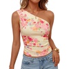 image:imageZESICA Womens Summer Floral Mesh Off Shoulder Y2k Tank TopApricot