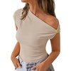 image:imageZESICA Womens Summer Off Shoulder Tops Going Out Y2k Asymmetrical ShirtsApricot