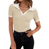 image:imageZESICA Womens Summer Short Sleeve T Shirts Work Office TopsApricot