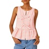 image:imageZESICA Womens Summer Sleeveless Gingham Tank Tops 2026 Crewneck Tie Front Top Loose Ruffle Peplum Babydoll BlousesPink