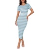 image:imageZESICA Womens Summer Striped Short Sleeve Bodycon Sweater DressLight Blue