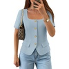 image:imageZESICA Womens Summer Vest Top Short Sleeve Blouse Suit Blazer Work OutfitsLight Blue