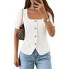 image:imageZESICA Womens Summer Vest Top Short Sleeve Blouse Suit Blazer Work OutfitsWhite