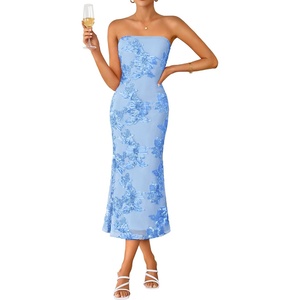 image:imageZESICA 2026 Summer Strapless Floral Cocktail Wedding Guest Dress for WomenBlue