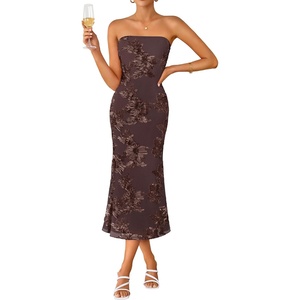 image:imageZESICA 2026 Summer Strapless Floral Cocktail Wedding Guest Dress for WomenBrown