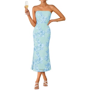 image:imageZESICA 2026 Summer Strapless Floral Cocktail Wedding Guest Dress for WomenLightblue