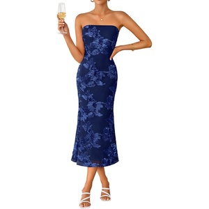 image:imageZESICA 2026 Summer Strapless Floral Cocktail Wedding Guest Dress for WomenNavy