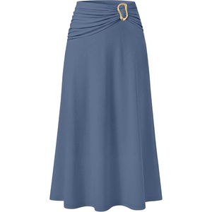 image:imageZESICA Fall High Waist ALine Knit Maxi Skirts for WomenGrey Blue