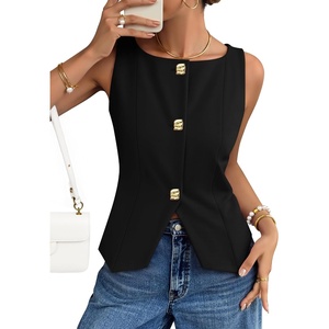 image:imageZESICA Vest Tops for Women Summer Sleeveless Button Suit VestBlack