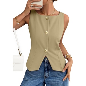 image:imageZESICA Vest Tops for Women Summer Sleeveless Button Suit VestKhaki