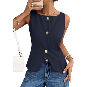 image:imageZESICA Vest Tops for Women Summer Sleeveless Button Suit VestNavy