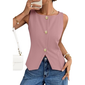 image:imageZESICA Vest Tops for Women Summer Sleeveless Button Suit VestPink