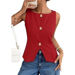 image:imageZESICA Vest Tops for Women Summer Sleeveless Button Suit VestRed