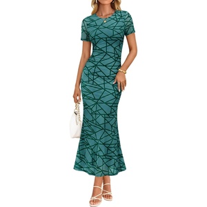 image:imageZESICA Women Summer 2026 Floral Short Sleeve Bodycon Mesh Maxi Formal DressGeometric