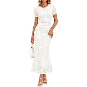 image:imageZESICA Women Summer 2026 Floral Short Sleeve Bodycon Mesh Maxi Formal DressWhite