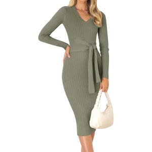 image:imageZESICA Womens 2026 Fall Long Sleeve Bodycon Midi Sweater DressArmygreen