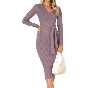 image:imageZESICA Womens 2026 Fall Long Sleeve Bodycon Midi Sweater DressDarkviolet