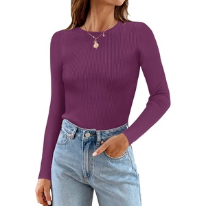 image:imageZESICA Womens 2026 Fall Long Sleeve Crewneck Tops Slim Fit SweatersFuchsia