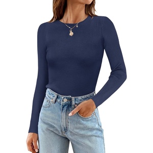 image:imageZESICA Womens 2026 Fall Long Sleeve Crewneck Tops Slim Fit SweatersNavy