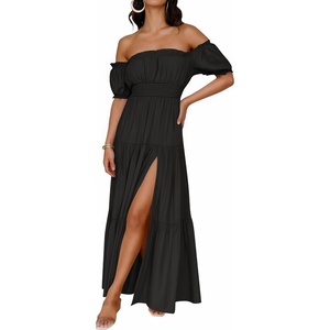 image:imageZESICA Womens 2026 Summer Off Shoulder Boho Maxi DressBlack