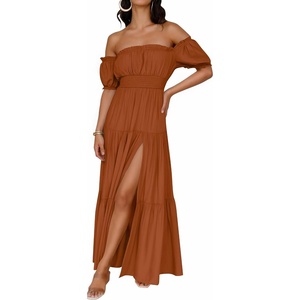 image:imageZESICA Womens 2026 Summer Off Shoulder Boho Maxi DressCaramel