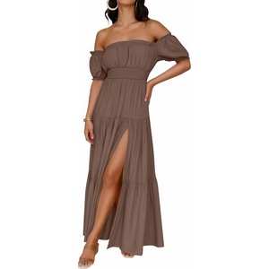 image:imageZESICA Womens 2026 Summer Off Shoulder Boho Maxi DressCoffee
