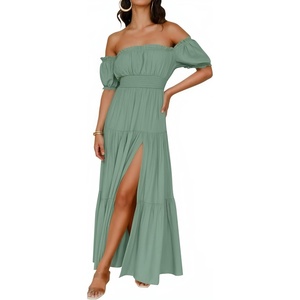 image:imageZESICA Womens 2026 Summer Off Shoulder Boho Maxi DressGreen