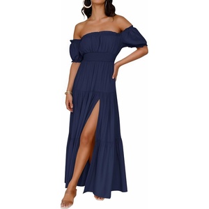 image:imageZESICA Womens 2026 Summer Off Shoulder Boho Maxi DressNavy