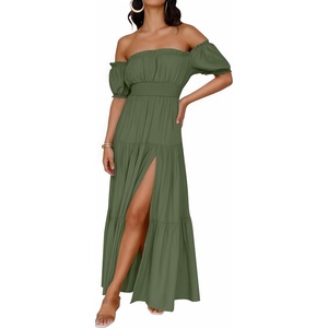 image:imageZESICA Womens 2026 Summer Off Shoulder Boho Maxi DressOlive