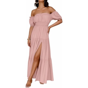 image:imageZESICA Womens 2026 Summer Off Shoulder Boho Maxi DressPink