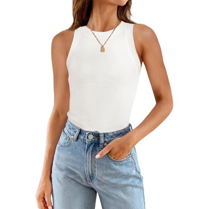 image:imageZESICA Womens 2026 Summer Sleeveless Ribbed Knit Color Block Tank TopsCream