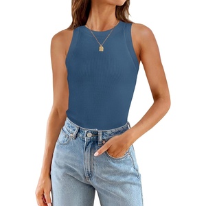 image:imageZESICA Womens 2026 Summer Sleeveless Ribbed Knit Color Block Tank TopsDarkblue