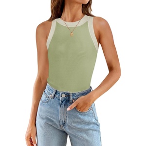 image:imageZESICA Womens 2026 Summer Sleeveless Ribbed Knit Color Block Tank TopsGreen