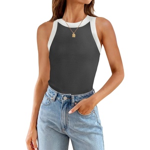 image:imageZESICA Womens 2026 Summer Sleeveless Ribbed Knit Color Block Tank TopsGrey