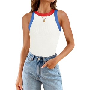 image:imageZESICA Womens 2026 Summer Sleeveless Ribbed Knit Color Block Tank TopsIvory