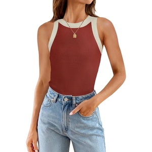 image:imageZESICA Womens 2026 Summer Sleeveless Ribbed Knit Color Block Tank TopsRed
