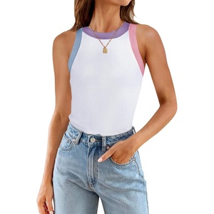 image:imageZESICA Womens 2026 Summer Sleeveless Ribbed Knit Color Block Tank TopsWhite