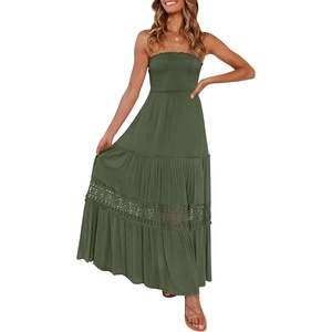 image:imageZESICA Womens 2026 Summer Strapless Boho Beach Vacation Maxi DressesArmygreen