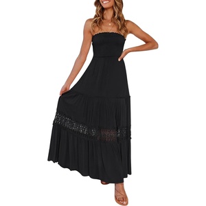 image:imageZESICA Womens 2026 Summer Strapless Boho Beach Vacation Maxi DressesBlack